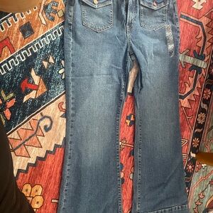 GAP Women's 70s Flare High Rise Jeans in Classic Blue Petite size 10